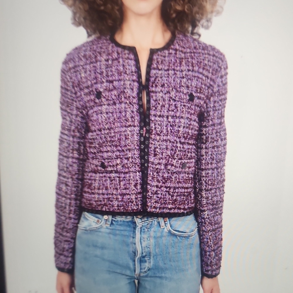 Maje Purple Quilted Tweed Jacket Size 34